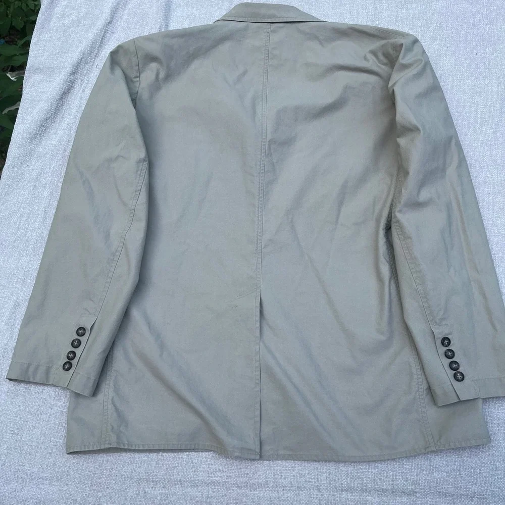 LL Bean Mens 44 Reg Khaki Cotton Blazer 80s Classic Fashion Shoulder Pads Jacket